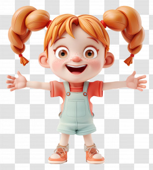 Happy Little Girl - Red-Haired Cartoon Girl With Pigtails Transparent PNG