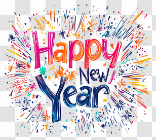 Happy New Year - Happy New Year Greeting With Fireworks Transparent PNG