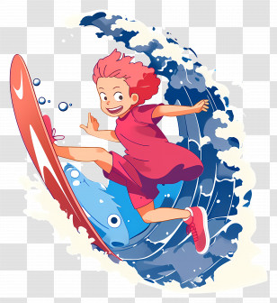 Girl Surfing - Surfing Girl On Wave Transparent PNG