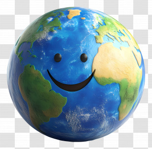 Happy Earth - Smiling Earth Globe Cartoon Illustration Transparent PNG