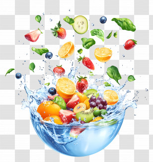 Fruits Salad - Fruits Splashing In Fresh Bowl Transparent PNG