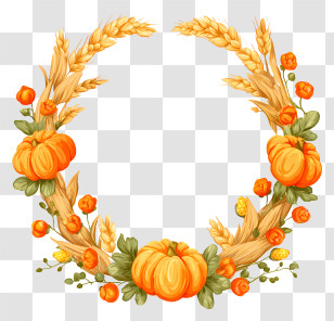 Festive Wreath - Pumpkin And Wheat Harvest Wreath Transparent PNG