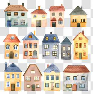Building - Cute Watercolor Houses Illustration Transparent PNG