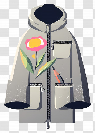 Gray Coat - Gray Jacket With Flower Design Transparent PNG