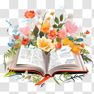 International Literacy Day - Open Book With Vibrant Flowers Transparent PNG