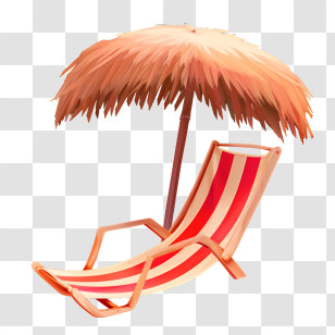 Beach Chair - Beach Chair And Straw Umbrella Transparent PNG