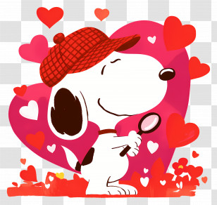 Snoopy Love - Dog With Hearts And Magnifying Glass Transparent PNG