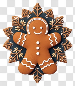 Trendy Retro Gingerbread Decoration - Gingerbread Man With Decorative Snowflake Backdrop Transparent PNG