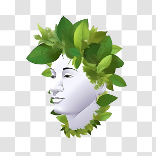 Abstract Face - Nature-Inspired Human Face With Green Leaves Transparent PNG