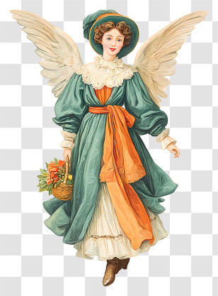 Victorian Christmas Angel - Victorian Angel With Basket Transparent PNG