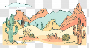 Desert Landscape - Desert Landscape With Cacti Illustration Transparent PNG