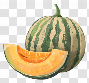 Melon - Striped Watermelon And Slice Illustration Transparent PNG