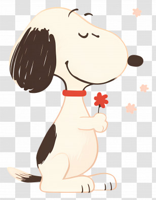 Snoopy - Cute Dog Holding A Small Flower Transparent PNG
