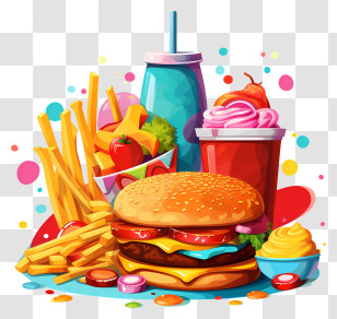 Fast Food - Fast Food Meal Including Burgers And Fries Transparent PNG