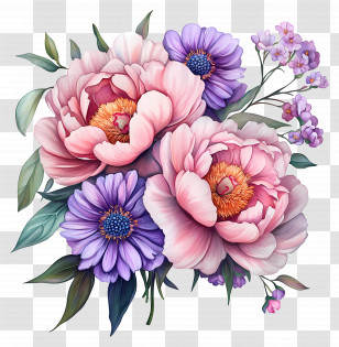 Pink Bouquet - Pink And Purple Floral Arrangement Transparent PNG