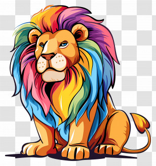 Lion - Cartoon Lion With A Vibrant And Colorful Mane Transparent PNG