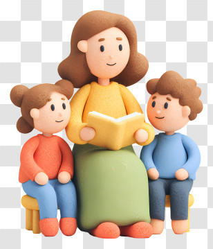 Mom Reading Book To Children - Clay Family Reading Transparent PNG