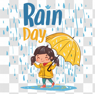 National Rain Day - Happy Girl With Umbrella On Rainy Day Transparent PNG