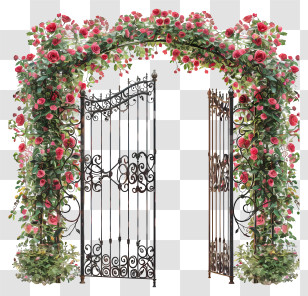 Spring Garden Gate Flowers - Romantic Ornamental Gate Covered With Blooming Roses Transparent PNG