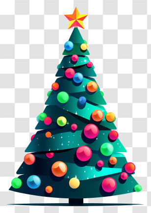 Christmas Tree - Decorated Christmas Tree With Star On Top Transparent PNG
