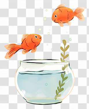 Goldfish Jumping - Goldfish In A Decorative Bowl Illustration Transparent PNG
