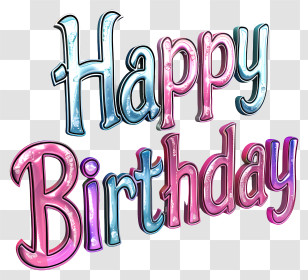 Cute Happy Birthday Text - Metallic Blue And Pink Happy Birthday Text Transparent PNG