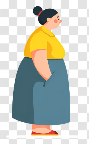 Sad Fat Woman - Woman In Yellow Shirt And Blue Skirt Transparent PNG