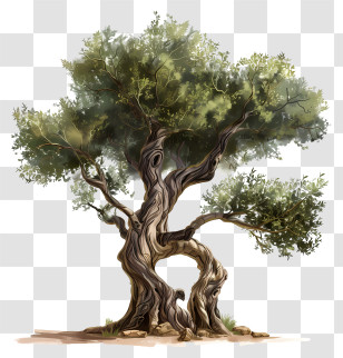 Olive Tree - Ancient Twisted Tree With Dense Green Foliage Transparent PNG