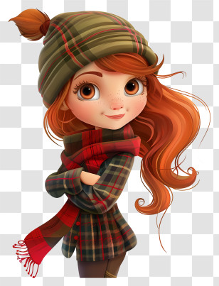 Tartan Day - Girl In Plaid With Red Hair And Scarf Transparent PNG