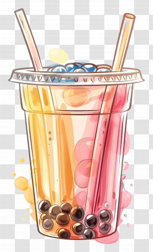 Bubble Tea With Colorful Straws - Bubble Tea With Colorful Straws Art Transparent PNG