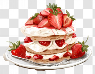Strawberry Shortcake - Layered Strawberry Pancakes With Cream Transparent PNG