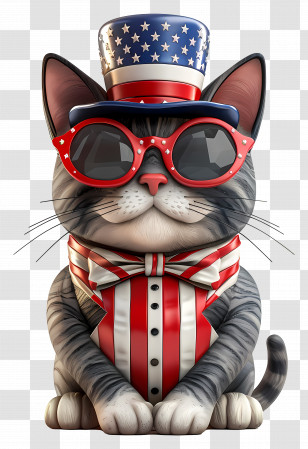 Independence Day - Cat In Patriotic Outfit Transparent PNG