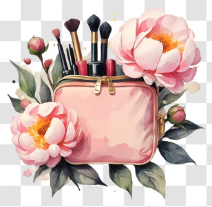 Pink Makeup Bag - Makeup Bag With Floral Decorations Transparent PNG