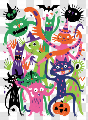 Cartoon Monsters - Colorful Illustration Of Halloween Monsters Transparent PNG