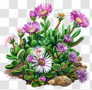 Ice Plant Flower - Purple Flowers With Green Leaves Transparent PNG