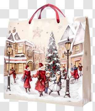 Small Town - Christmas Gift Bag With Town Square And Christmas Tree Transparent PNG