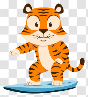Tiger Emoji - Surfing Tiger Cartoon Illustration Transparent PNG