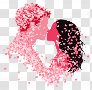 Pink Kiss - Romantic Silhouette Couple With Petals Transparent PNG