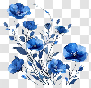 Blue Flowers - Beautiful Blue Flowers Floral Illustration Transparent PNG