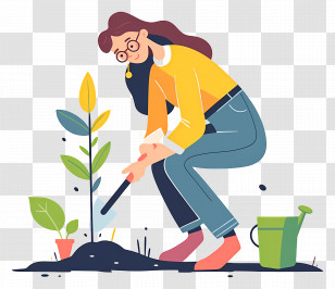 Woman Planting Trees - Woman Gardening With A Watering Can Transparent PNG