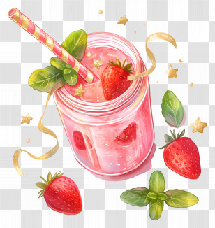 Strawberry Smoothie - Refreshing Strawberry Drink In A Glass Jar Transparent PNG