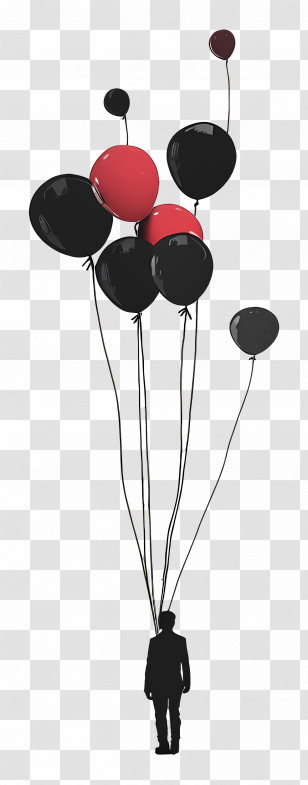 Balloons - Red And Black Balloons With Silhouette Transparent PNG