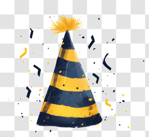 Party Hat - Party Hat With Yellow And Black Stripes And Confetti Transparent PNG