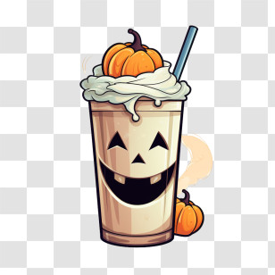 Halloween Milkshake - Pumpkin Milkshake With Spooky Halloween Face Transparent PNG