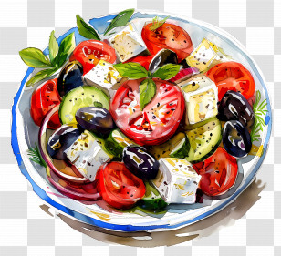 Greek Salad - Greek Salad In A Bowl With Tomatoes And Feta Transparent PNG