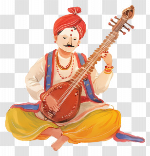 Indian Man Playing Sitar - Traditional Indian Musician Playing Sitar Transparent PNG