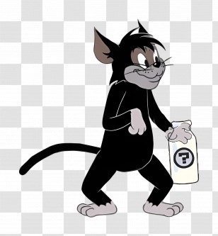 Butch Cat - Black Cartoon Cat With Milk Bottle Transparent PNG