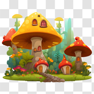 Mushroom House - Cute Mushroom Houses In A Fantasy Forest Transparent PNG