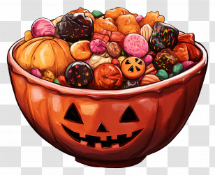 Halloween Candy Bowl - Halloween Candy Bowl With Treats Transparent PNG