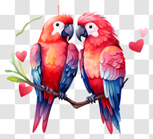 Valentine Parrots - Pair Of Macaws In Love With Heart Accents Transparent PNG